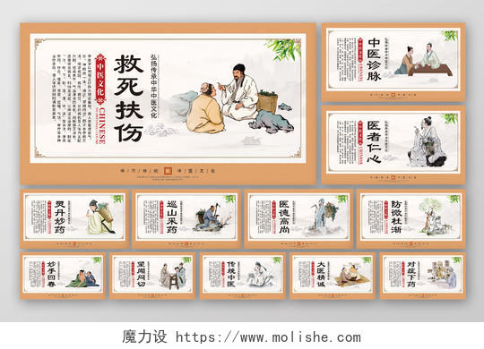 黄色手绘中华传统中医文化套图